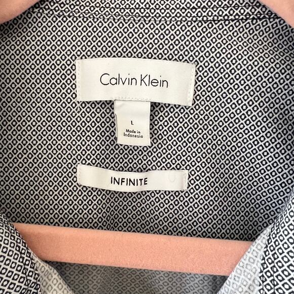 Calvin Klein Mens Infinite Gray Diamond Print Button Up Long Sleeve Size L Work - Picture 4 of 8